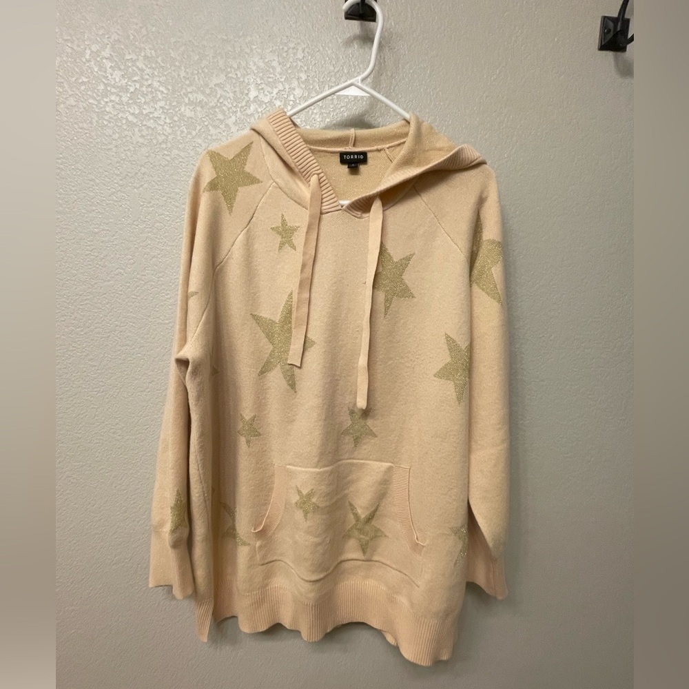 EUC — Torrid hooded sweater — size 0 (L) — oatmeal / gold
